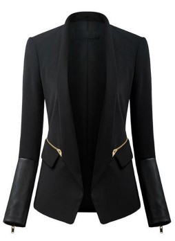 Leather-Sleeved Black Blazer